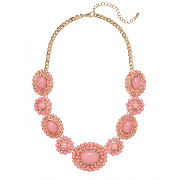 Blush Pink Cabochon Sun Bloom Statement Bauble Necklace